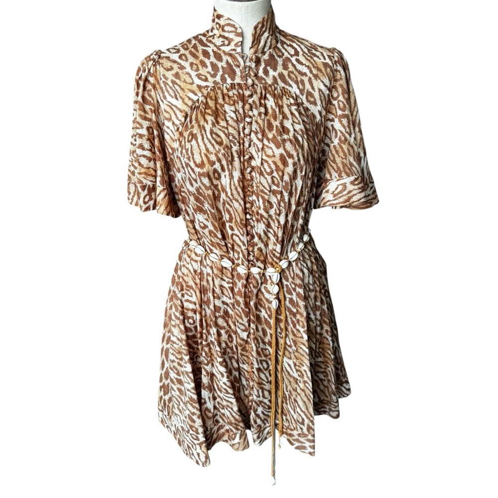 ZIMMERMANN Tropicana Flutter Sleeve Mini Dress in Leopard Size:1 US:6 - Picture 5 of 16